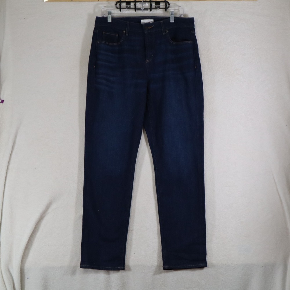 LOFT Womens 10 Curvy Girlfriend Jeans Dark Wash High Rise Relaxed Straight